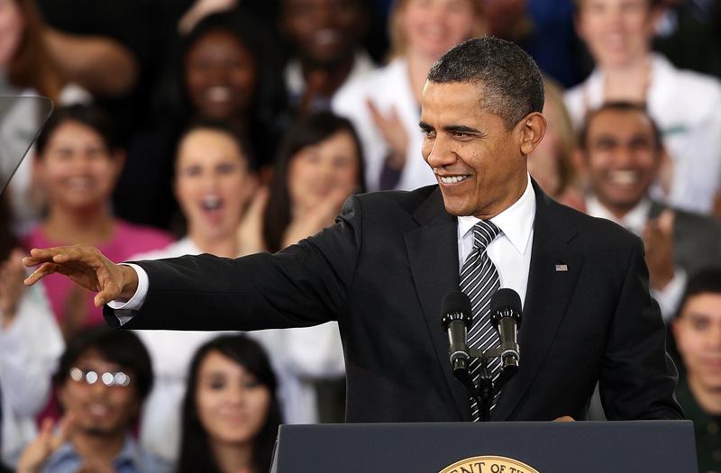 President Barack Obama delivering his 2013 budget address to students at Northern Virginia Community College.